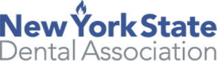 The image features a logo with text that reads  NEW YORK STATE DENTAL ASSOCIATION  and includes the state s name, a stylized dental tool, and the acronym NYSDA.