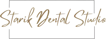 Starik Dental Studio logo in gold cursive script on white background